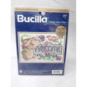 Bucilla Welcome 42028 Stamped Cross Stitch Bunny Bird Flowers 7x5
